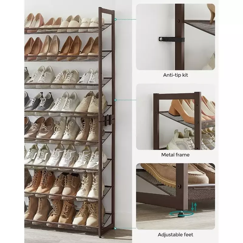 8-уровневая металлическая стойка для обуви, регулируемые полки для 32-40 пар, набор из 2 Штабелируемых гаражных органайзеров для обуви