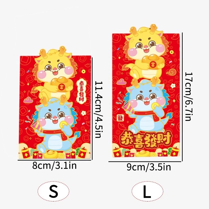 6 buah 2024 dekorasi Festival Musim Semi amplop merah Tahun Naga Tahun Baru Cina paket uang keberuntungan baik merah untuk hadiah anak-anak