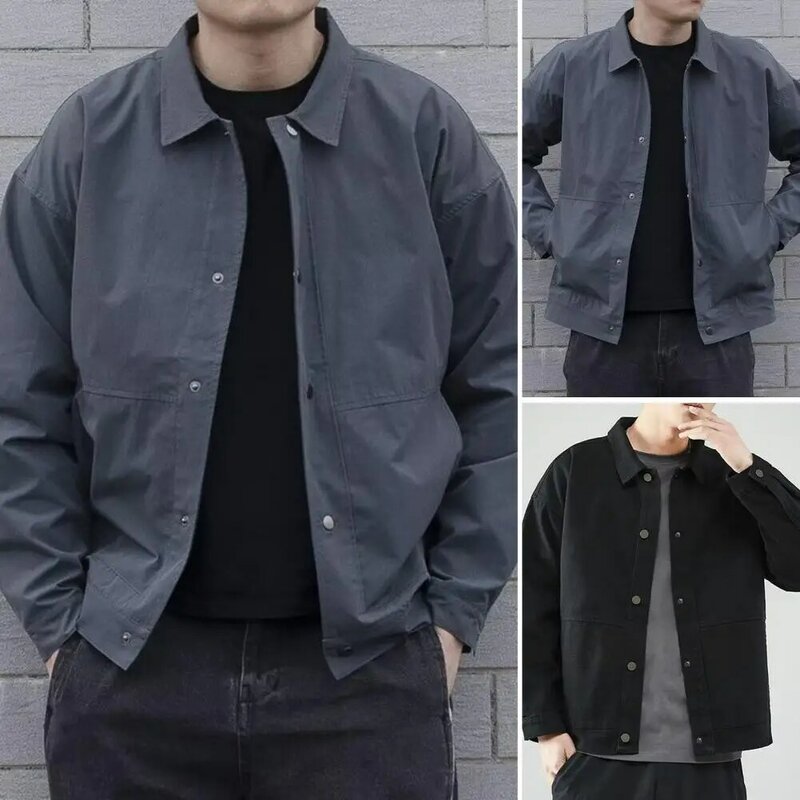 세련된 남성 재킷, 내마모성, 단색, 한국 스타일, 편안한 핏 버튼, 겉옷, 방풍 코트