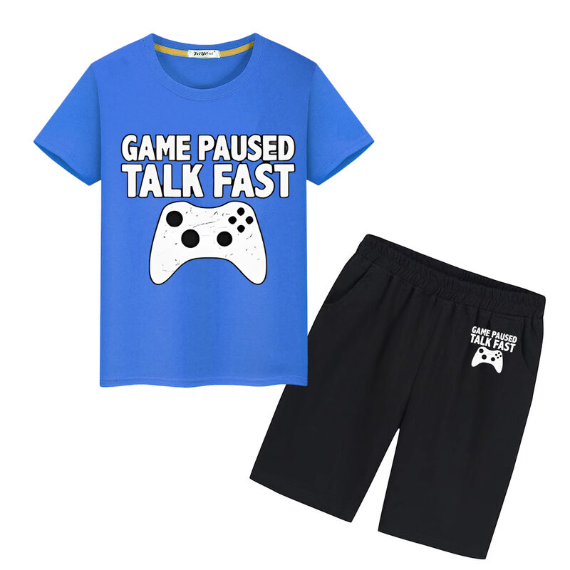 Gamepad Impressão T-shirt e Shorts Set para Meninos e Meninas, 100% Algodão, Conjuntos Esportivos, Kawaii Tees, Tops Bonitos, Presente de Férias, Roupas Infantis, Verão