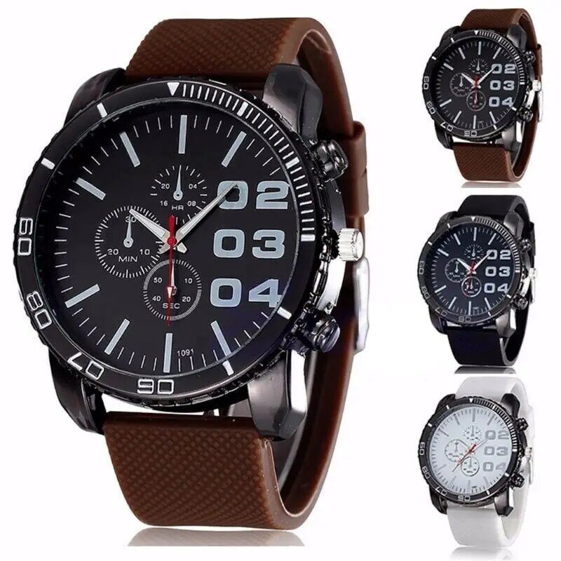 Модные мужские спортивные аналоговые кварцевые наручные часы с большим циферблатом и силиконовым резиновым ремешком, новые