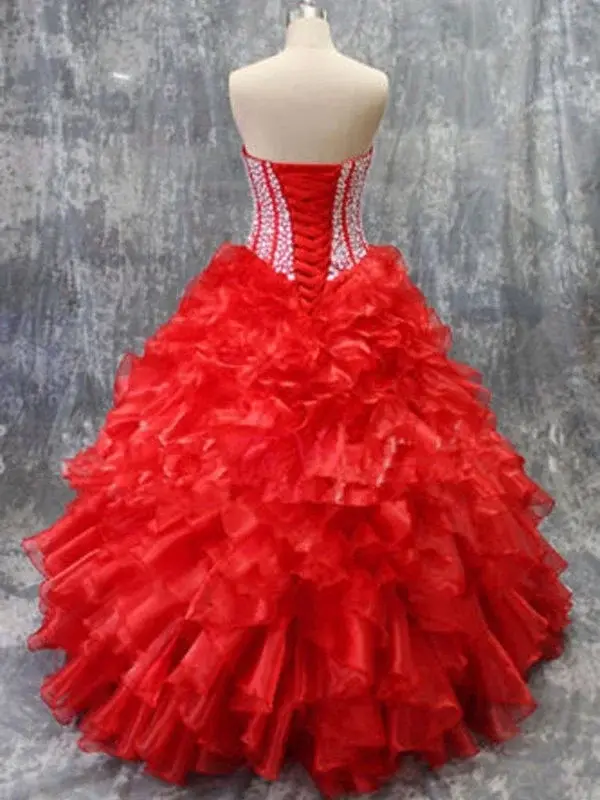 Luksusowe sukienki Quinceanera dla ukochanej na 15 imprezowych iskrzących koralików z gorsetu z organzy formalne suknie dla młodszych księżniczek gorąca wyprzedaż