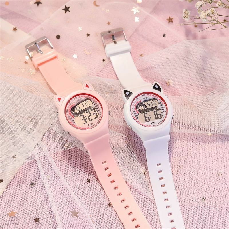 Kreatywny zegarek dla dzieci LED elektroniczny kot tarcza ucha urocza dziewczyna księżniczki wodoodporny zegarek prezent urodzinowy silikonowy zegarek