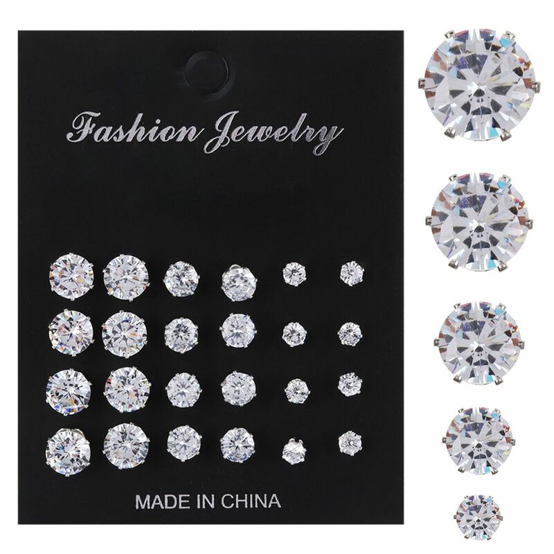 Pendientes de tuerca de cristal geométrico exquisito para mujer, conjunto de pendientes de boda elegantes, joyería de moda, 12 pares