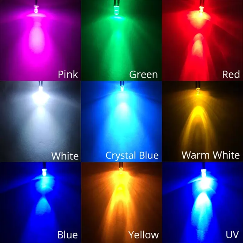 Pré com fio LED Rodada Lâmpada Luz, Bulb Chip Beads Cabo, DC 12V, branco, quente, vermelho, verde, azul, amarelo, emitindo diodos, F3, 3mm, 20cm, 5X
