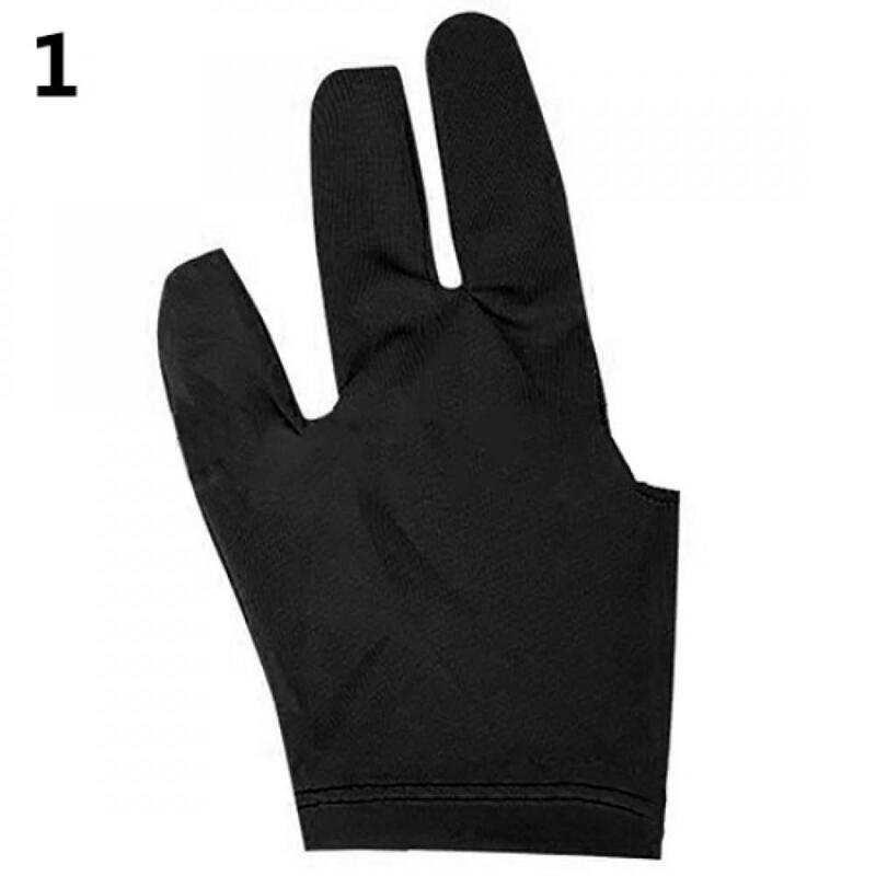ถุงมือคิวสนุ๊กเกอร์บิลเลียดผ้าสแปนเด็กซ์ถุงมือสำหรับเล่นพูลมือสามนิ้วเปิดด้านซ้าย