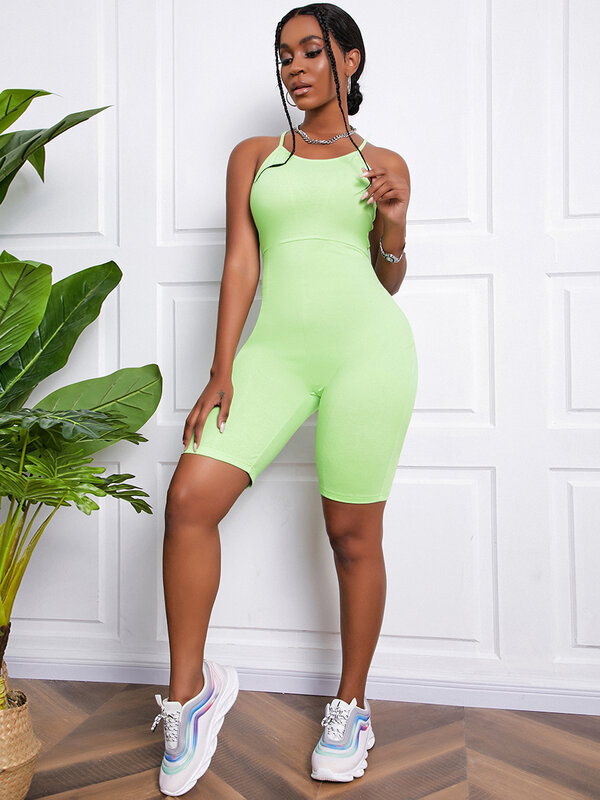 LW Casual Jumpsuit Backless Basic Skinny Green One-piece Romper Yoga Dance Jumpsuit 1 Piece sleeveless women's jumpsuit
