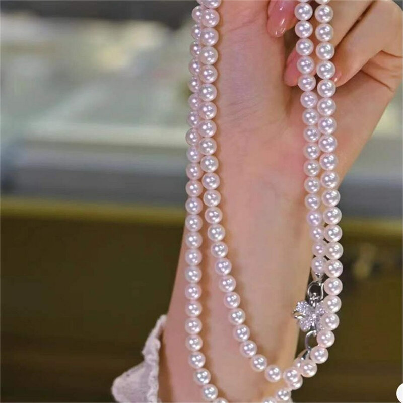 DIY Pearl Accessories S925 Sterling Silver Single Breasted Fashion Sweater Chain Necklace Handmade Beaded Buckle K254