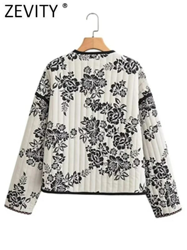 Zevity Women Vintage Double Floral Print Lace Up Cotton Jacket Coat Female Long Sleeve Pockets Casual Outerwear Chic Tops CT2561