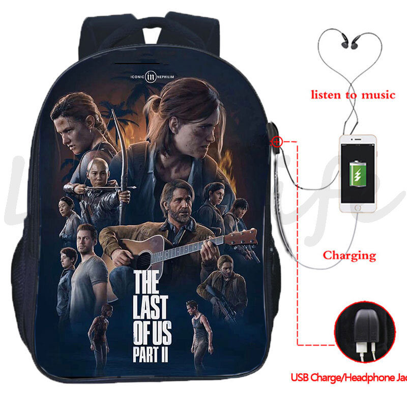 The Last Of Us Part II Ransel Pengisi Daya USB untuk Pelajar Remaja Film Panas Tas Sekolah Ransel Tahan Air Tas Travel Ransel