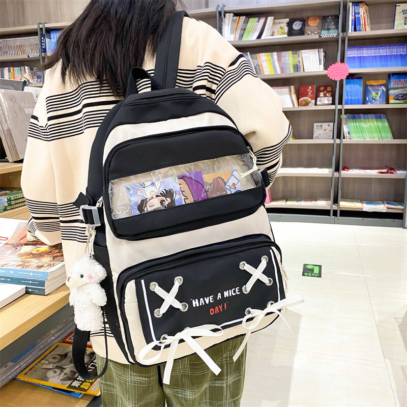 Ransel sekolah gaya Korea untuk anak perempuan ransel Travel nilon lucu tas wanita Kawaii ransel mode Daypack