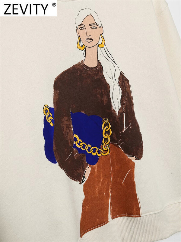 Zevity Vrouwen Mode Moderne Beauty Print Sweatshirts Vrouwelijke Basic Lange Mouwen Casual Sweaters Chic Truien Tops H478
