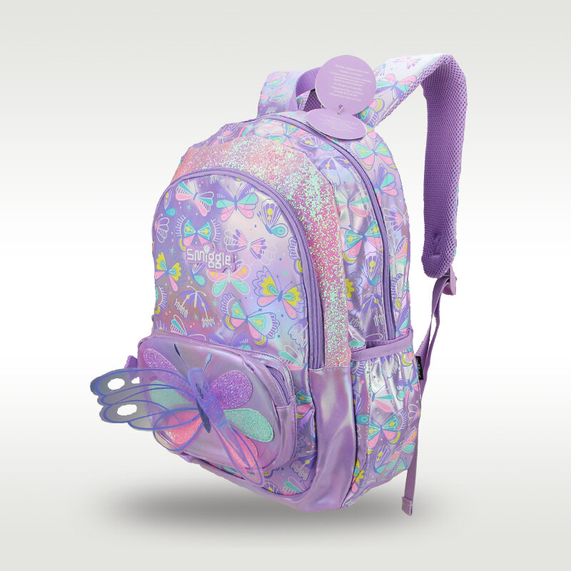 Smiggle-mochila escolar original de Australia para niños, mochila bonita de alta calidad para mujer, Bolsa Escolar grande de mariposa púrpura, superventas
