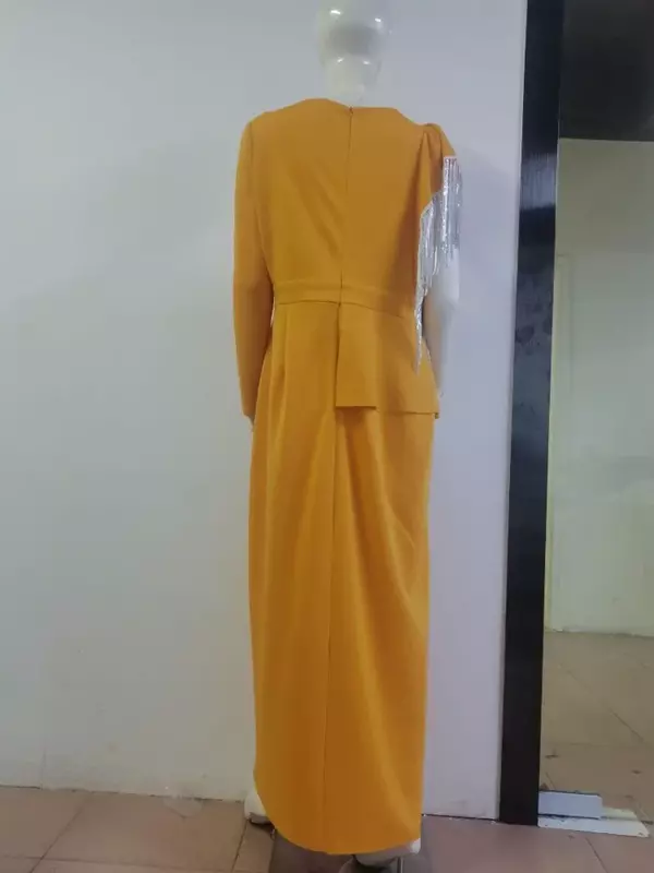 S-5XL-vestido africano de manga larga para mujer, ropa de poliéster, color amarillo, verde oscuro, Verano