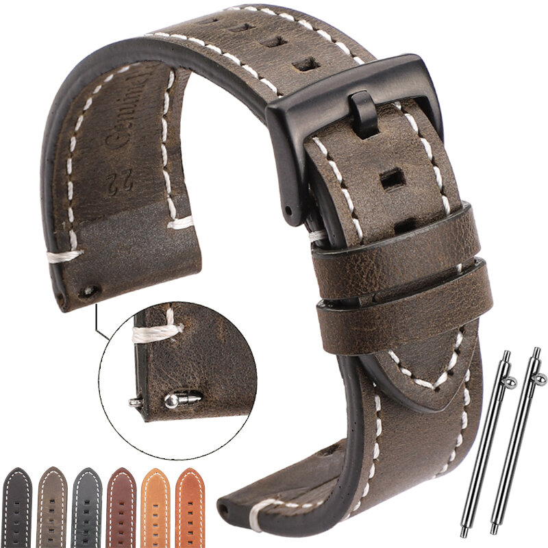 Cinturino Vintage in vera pelle 7 colori cinturino 18mm 20mm 22mm 24mm donna uomo pelle bovina Smart Watch Band accessori per cinture