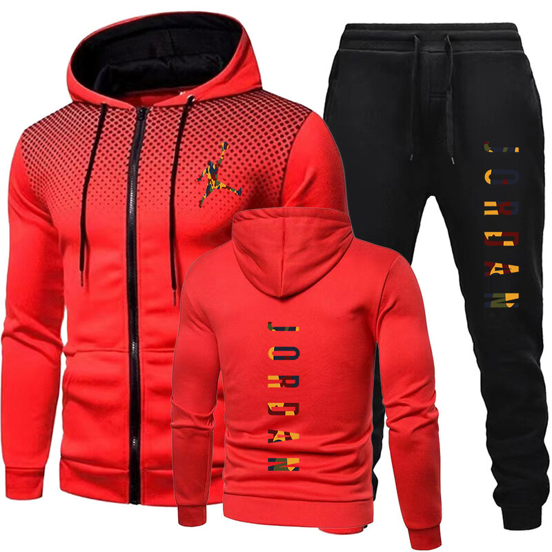 2024 New Spring Autumn Fleece Print Men's Tracksuit Hoodies Pants 2Pcs Sets Sports Suit High Quality Brand Men's Clothing