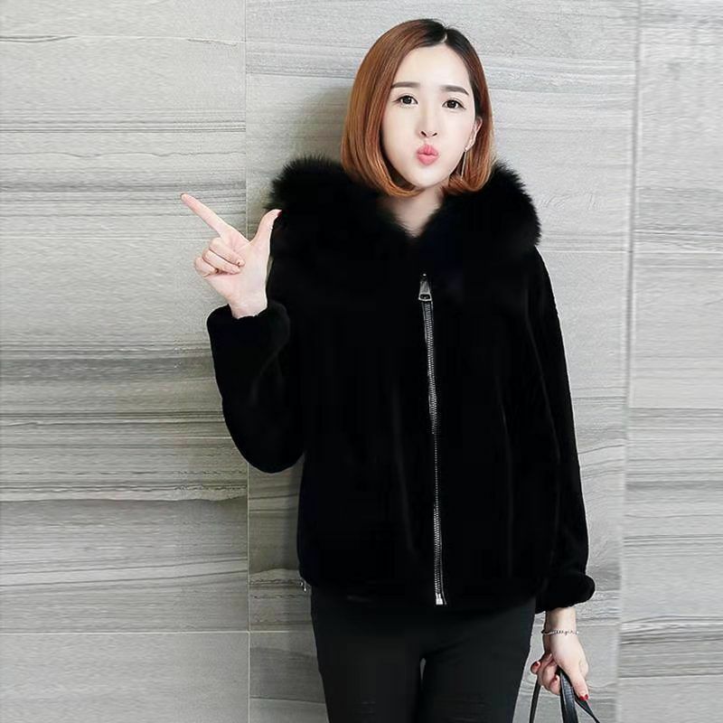 Manteau de fourrure court d'hiver pour femmes, vison de loisirs, veste à capuche épaisse, poche zippée, couleur pure, nouvelle mode, 2021
