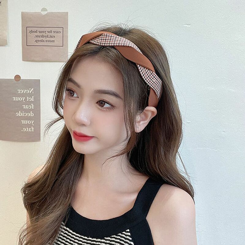 Hair Accessory Elegant French style Wave Hounds-tooth Non-slip Korean Style Hairband Headwear Girl Headband Lattice Hair Hoop