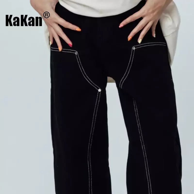Kakan-pantalones vaqueros bordados de estrellas para hombre, Jeans largos negros sueltos, de calle alta, europeos y americanos, K27-5302