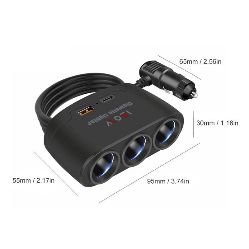Enchufe USB Dual 3 en 1 para coche, divisor de encendedor de cigarrillos de 120W, 12V, 24V, Cargador rápido, adaptador de corriente de teléfono para DVR, GPS, Dashcam