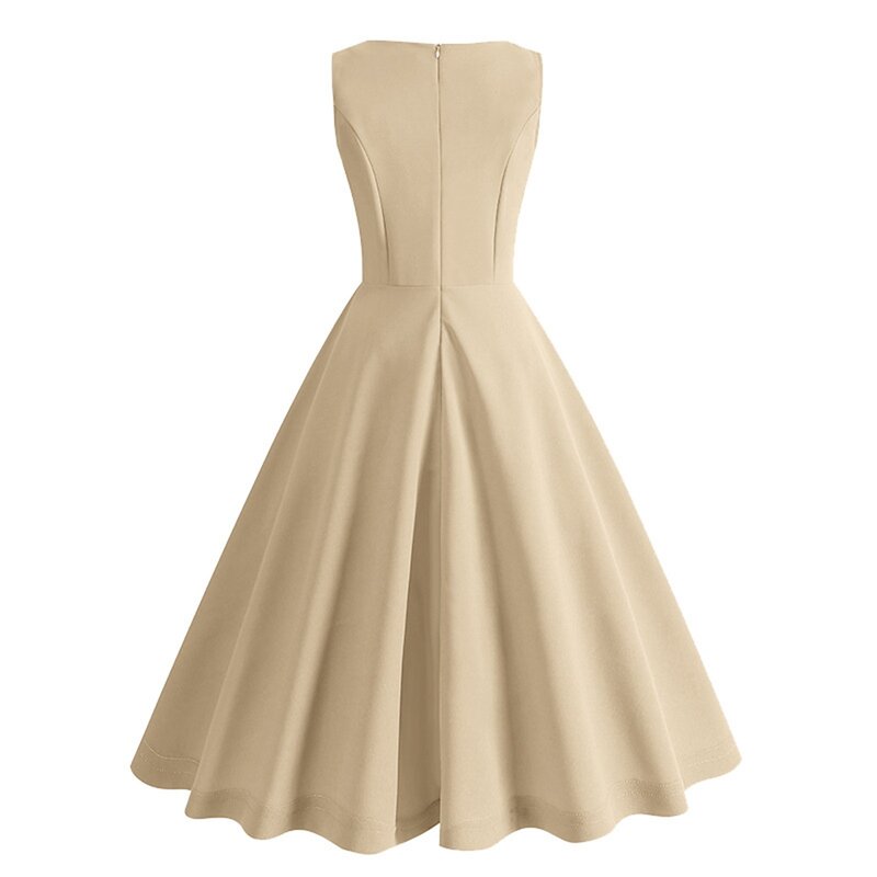 Sukienki Vintage dla kobiet w stylu Hepburn 50s O kołnierz z krótkim rękawem z wysokim stanem sukienka Retro dekolt w szpic do pasa długa spódnica sukienka