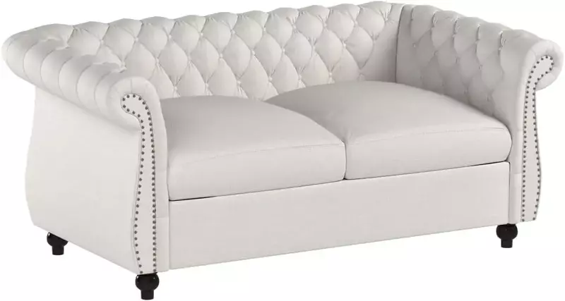 Karen Tradycyjna sofa Chesterfield Loveseat, beżowy i ciemnobrązowy, 61,75 x 33,75 x 27,75