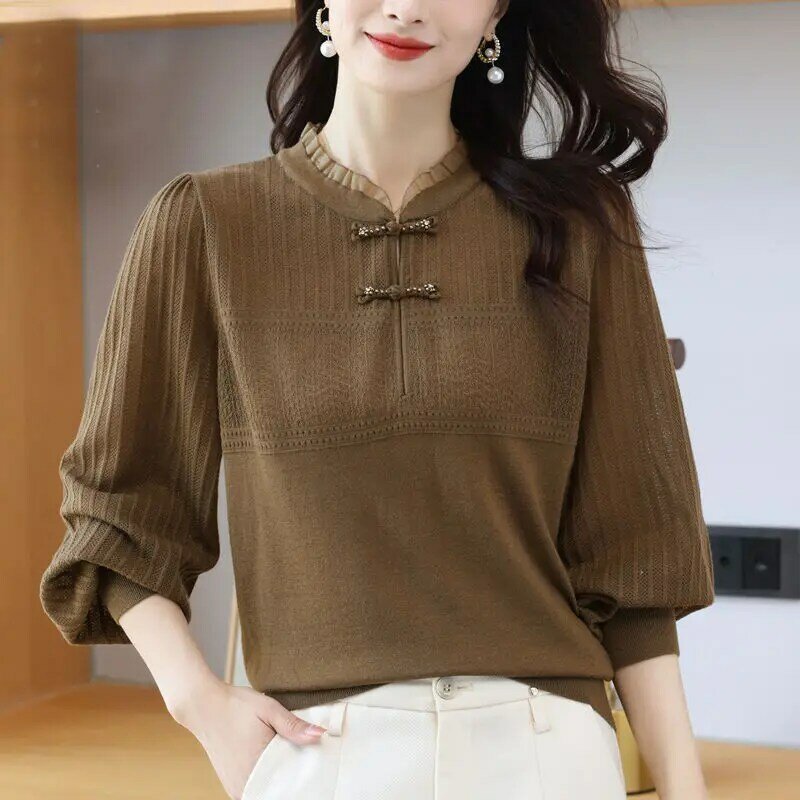 Temperament Spring Autumn Sweater Women V-Neck Bottom Shirt Retro Knitwear Top Female Long Sleeve Pull Femme Knit Clothes