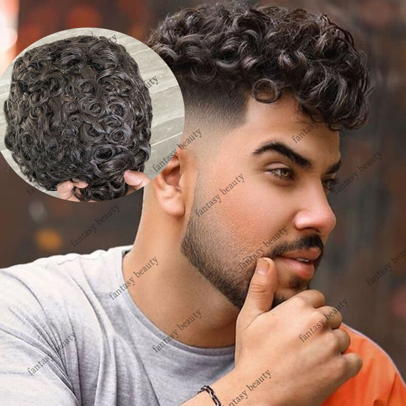Super Durable Male Prosthesis Full Thin Skin PU Injection Mens Natural Black 100% Human Hair Wigs Cheap 0.1mm System Hairpieces