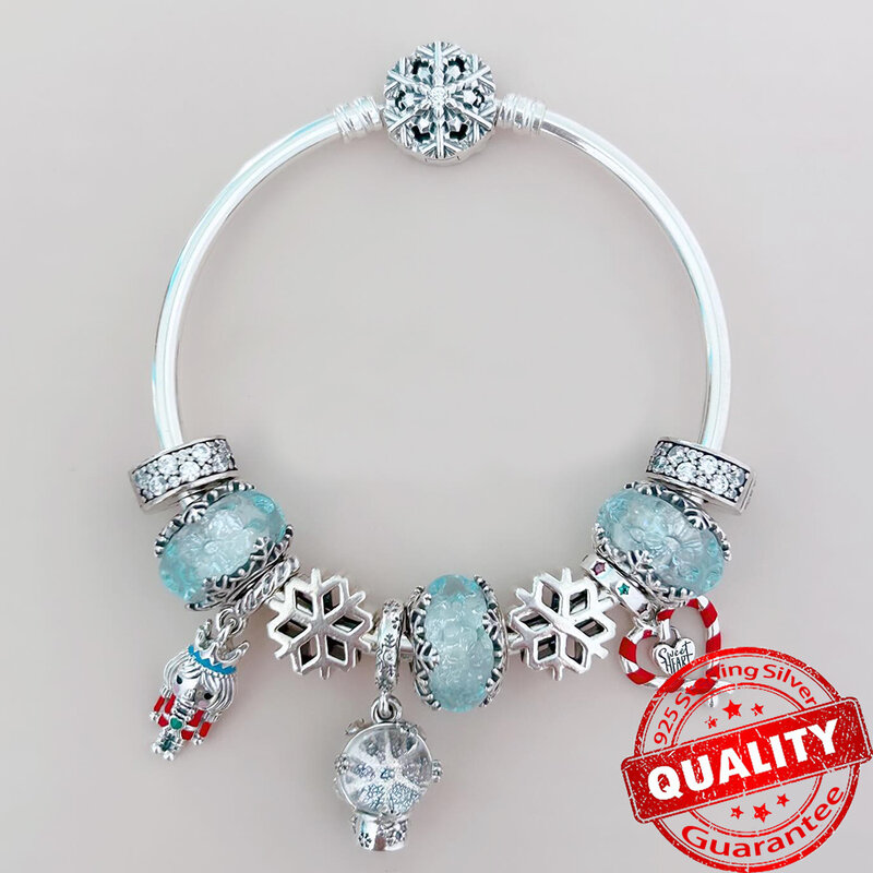 Heiß verkaufen Sterling Silber Schneeflocke Schneekugel baumeln Charms passen original Pandora Armband Perlen DIY Schmuck machen Frauen
