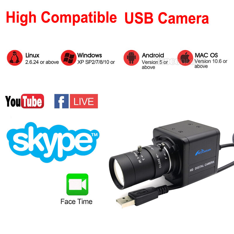 NEOCoolcam-cámara Web industrial HD de 2,8-12mm, 5-50mm, Zoom Varifocal de baja iluminación, 5MP, 30fps, MJPG, USB, UVC, PC, cámara de vigilancia Web