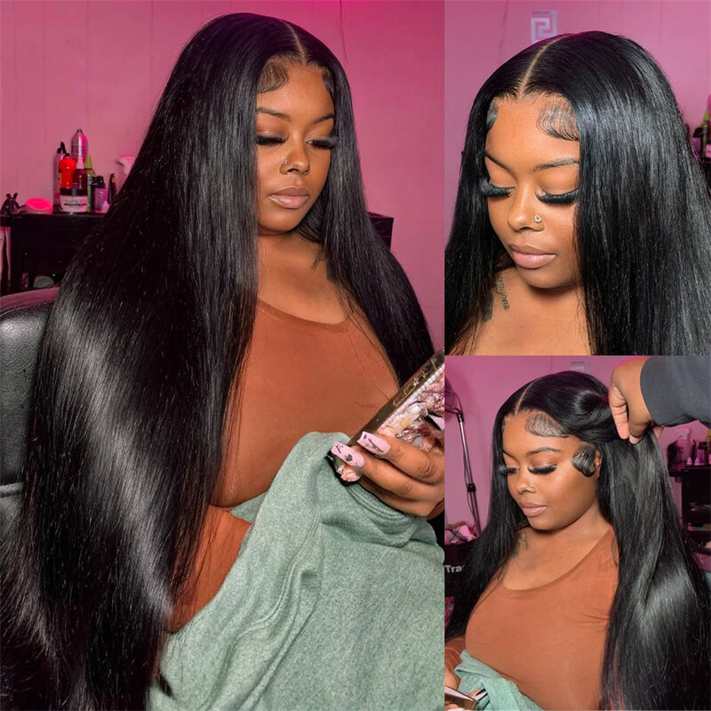Peluca de cabello humano liso con encaje Frontal para mujeres negras, peluca brasileña prearrancada, 13x4, 13x6, 30 pulgadas