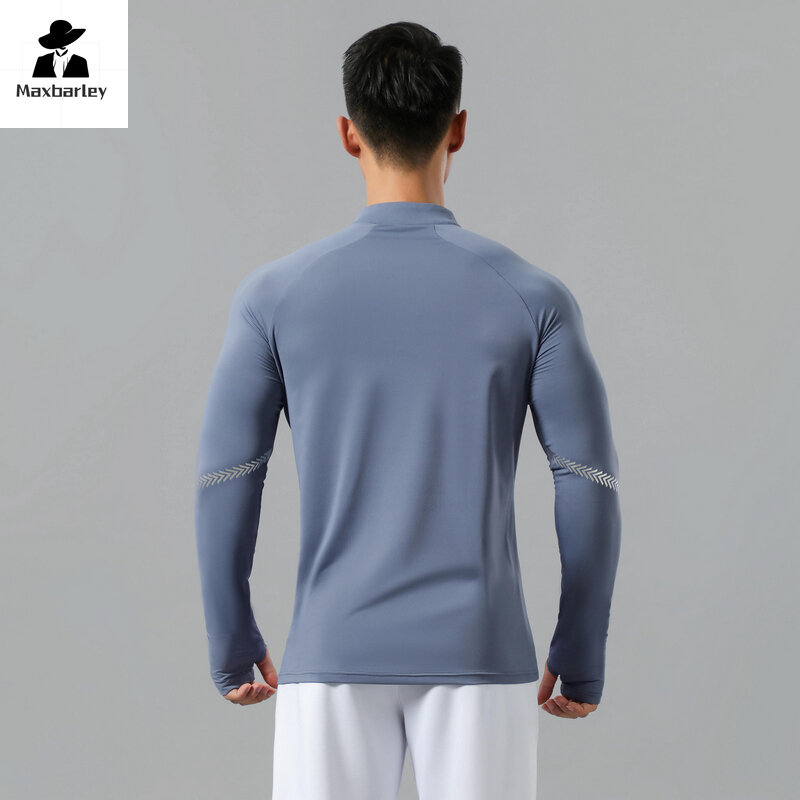 T-shirt Fitness manica lunga uomo nuovo autunno Casual Running Stretch stretto Quick Dry felpa allenamento calcio mezza Zip Jacket