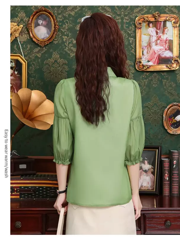 Шифоновая женская рубашка, летняя винтажная однотонная блузка, свободные женские топы с коротким рукавом и оборками, элегантная одежда YCMYUNYAN