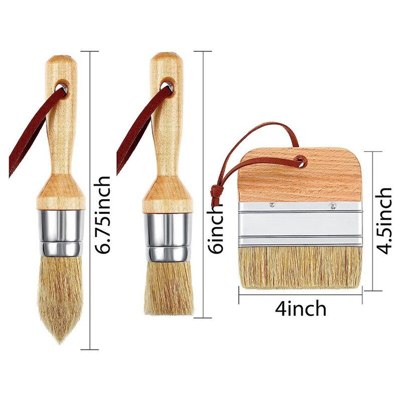 3Pcs Oval Brush For Acrylic Painting Bristle Stencil Brushes For Wood Furniture Home Decor