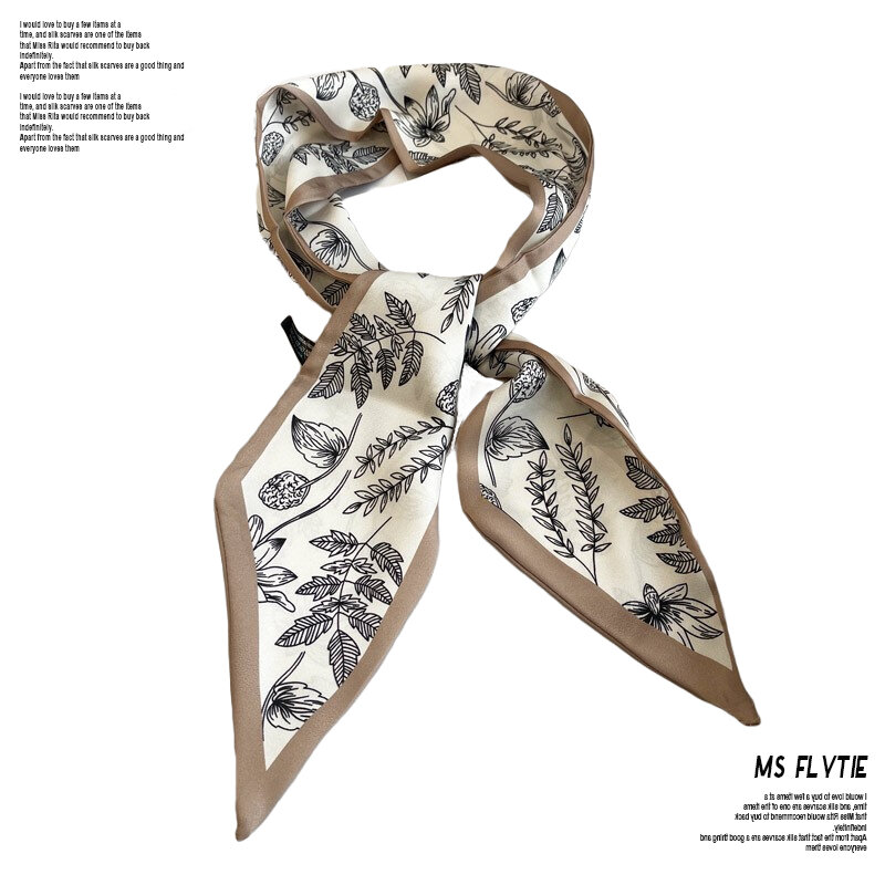 Spring And Autumn Plant Pattern Narrow Silk Scarf Small Long Female Original Scarf Style Multi-functional Headband Summe