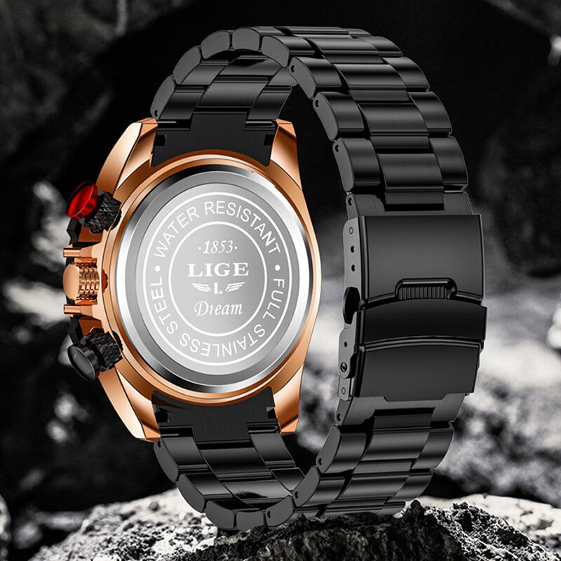 Часы LIGE мужские с большим циферблатом, деловые водонепроницаемые люксовые наручные, с браслетом из нержавеющей стали, с датой