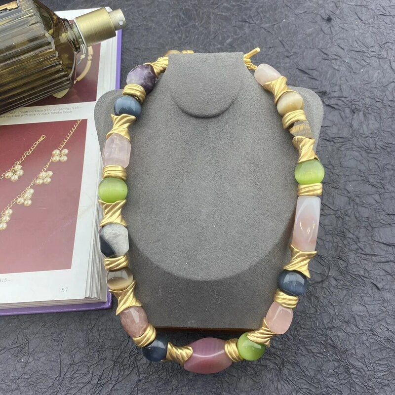 Vintage Handmade Beads Gargantilha para Mulheres e Meninas, Temperamento Colar, Jóias Presente, Festa, Jade Beads, Atacado