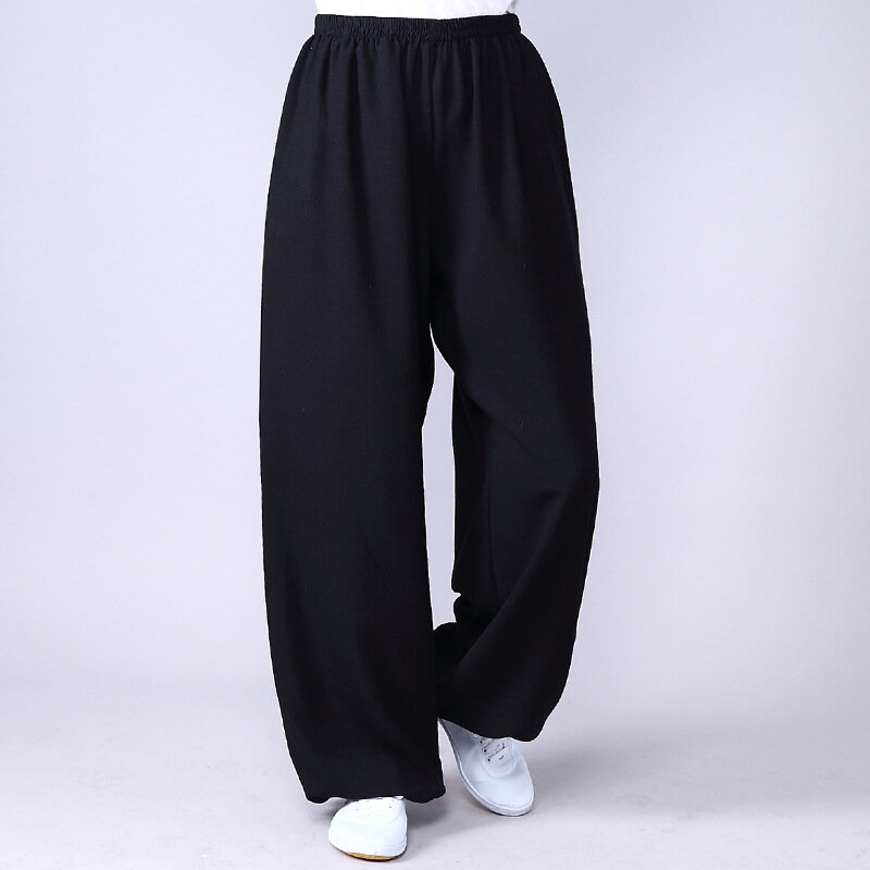 Abbigliamento adulto Unisex Kung Fu Wushu Tai Chi pantaloni lino Plus Size elastico arti marziali donna pantaloni da Yoga abbigliamento da ginnastica mattutino