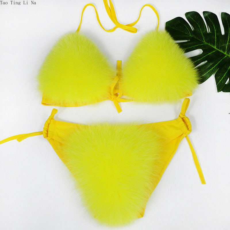 2023 donne New Genuine Fox Rur costume da bagno Real Fox Beach Fur Bikini