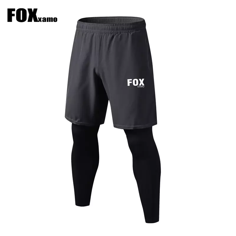 Foxxamo pantaloni a due pezzi finti traspiranti per uomo, pantaloni Fitness da ciclismo per escursionismo da corsa ad asciugatura rapida