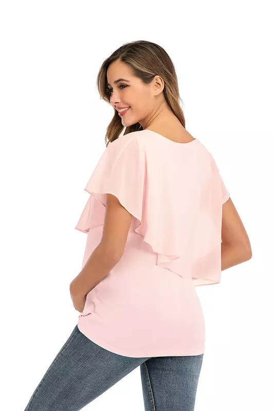 Новые летние женские футболки для беременных женщин топы с запахом без рукавов двухслойная блузка футболки Одежда для беременных