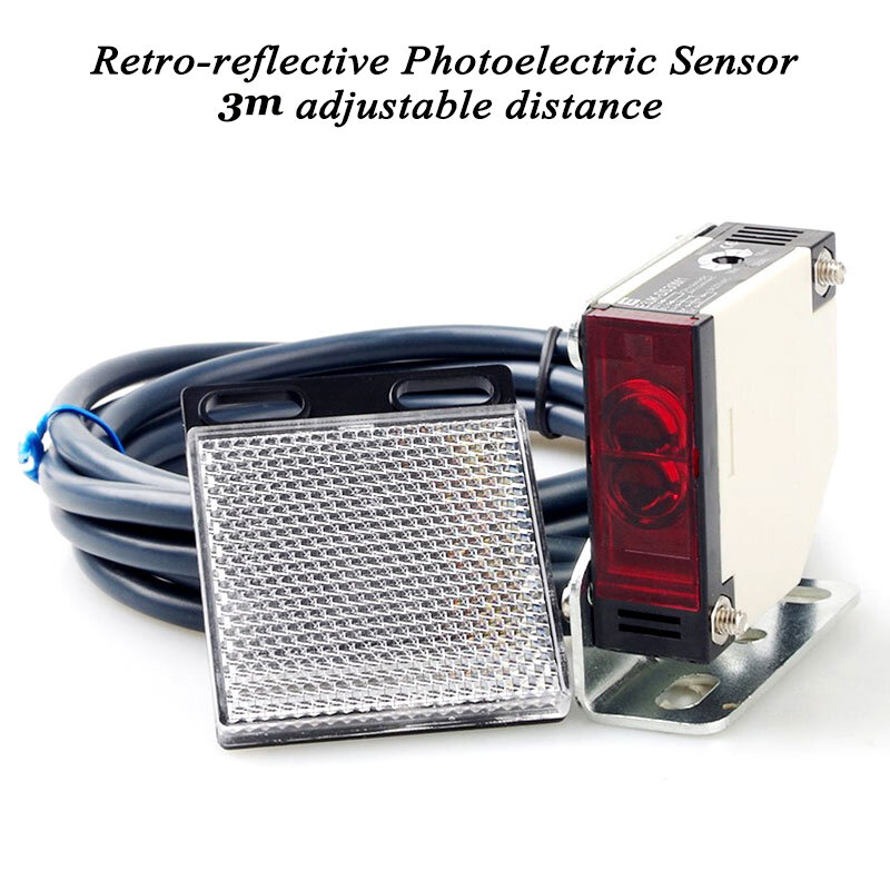 Sensor fotoeléctrico Retro reflectante NO NC, interruptor de luz fotocélula, Detector de movimiento, sensor de proximidad eléctrico, alarma de seguridad, 3m