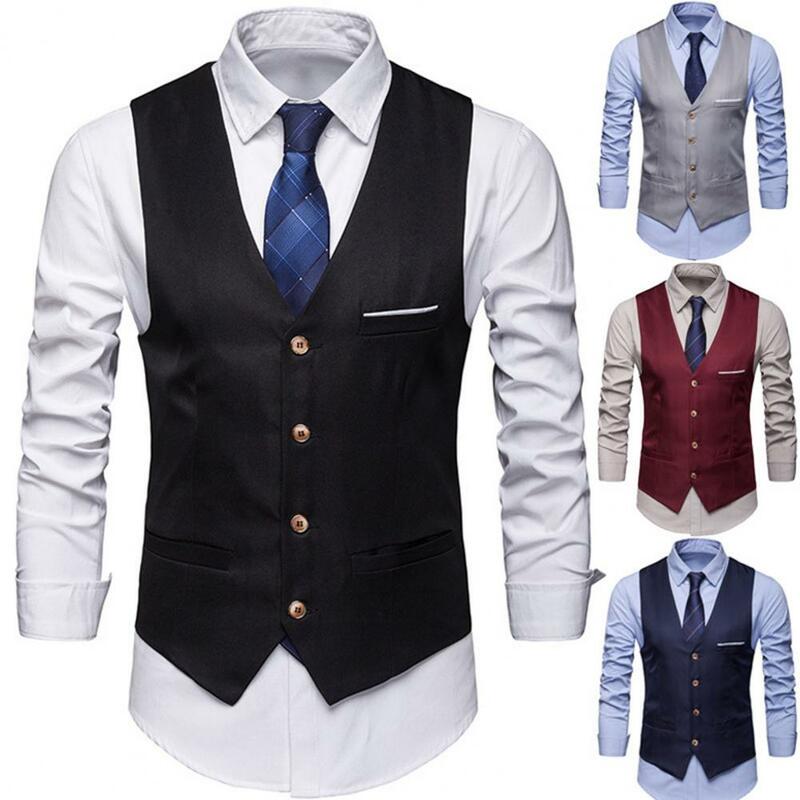 Colete de negócios monocromático masculino, casual, respirável, terno formal, workwear, moda