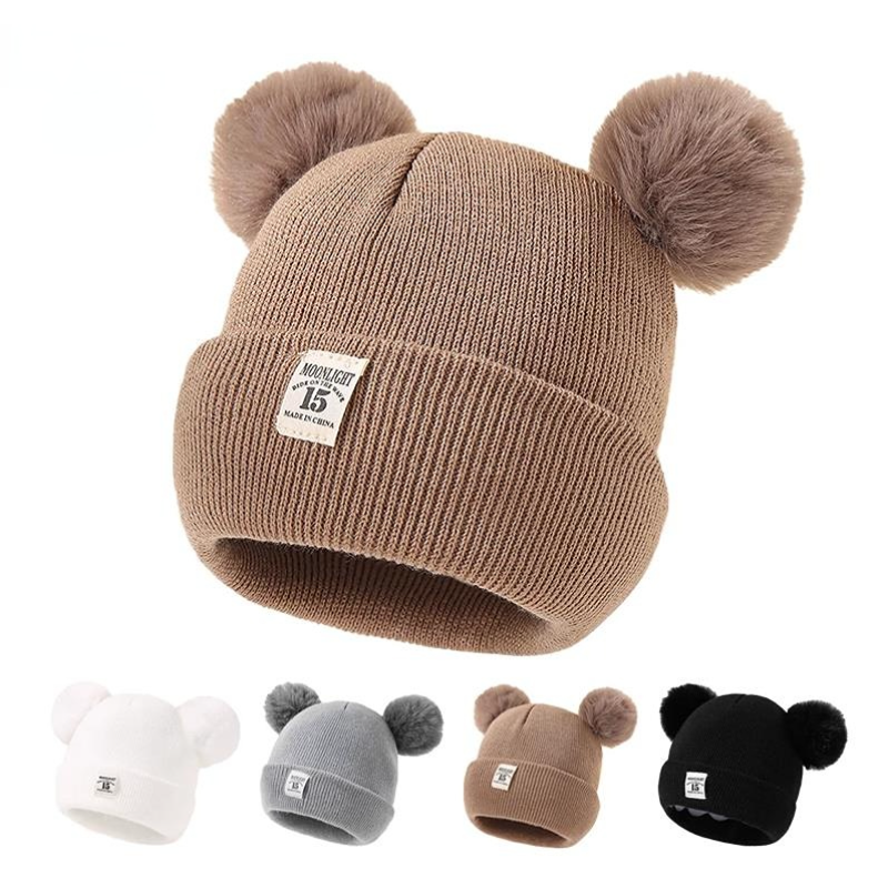 Topi rajut wol warna polos, topi bayi baru lahir, topi Pompom musim dingin lucu untuk anak-anak anak laki-laki anak perempuan, topi Beanie hangat 0-3 tahun