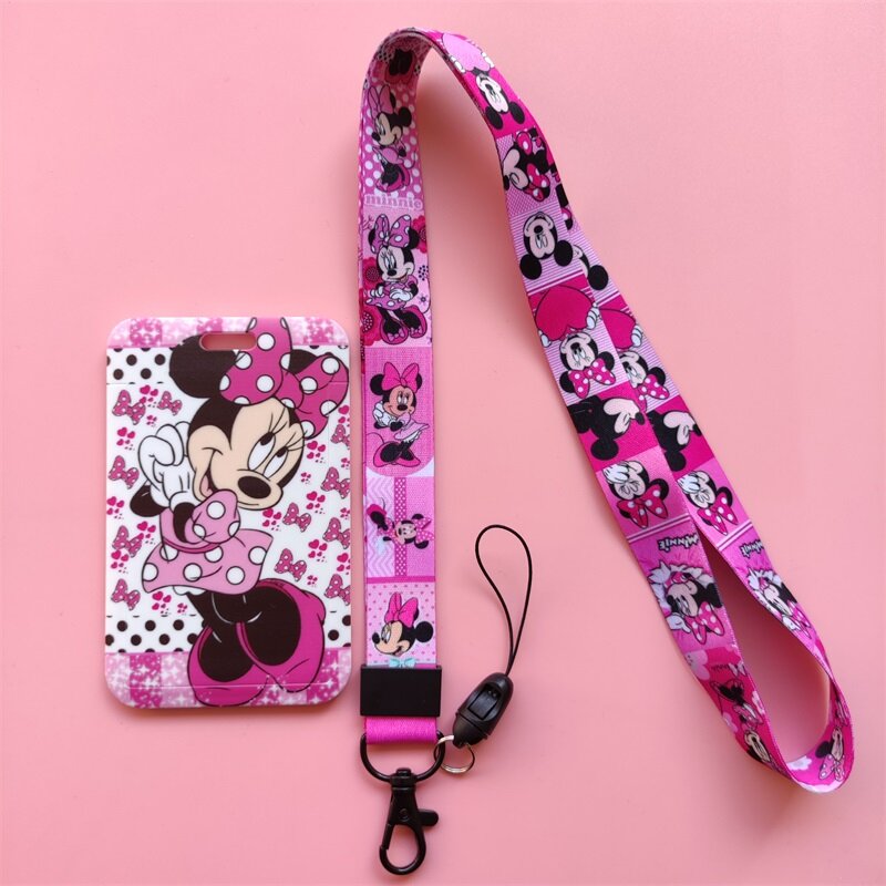 Disney Mickey Minnie Girls Boys porta carte d'identità con cordino scorrevole porta Badge maniche in plastica dura per lavoratore