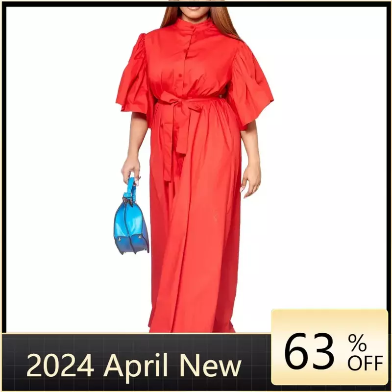 여성용 아프리카 맥시 드레스, 우아한 아프리카 반팔 폴리에스테르 셔츠, 원피스 다시키 아프리카 의류 가운 S-3XL, 2024 여름