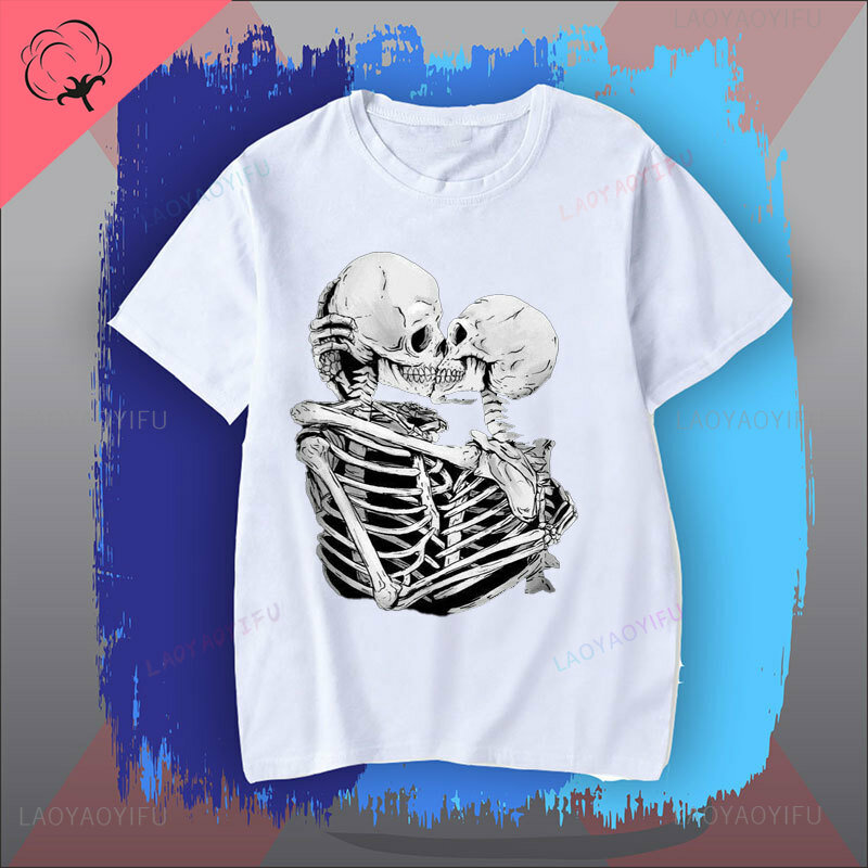 Novelty skull lovers printed T-shirt daily cool casual comfortable men's and women's tops short-sleeved round neck clothing
