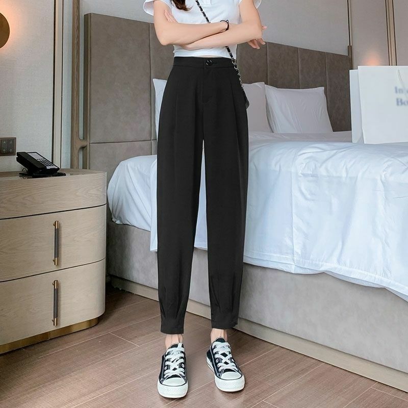 Calças largas de perna larga estilo coreano feminino, calça de terno de cintura alta feminina, roupas novas, moda, primavera e verão, 2023