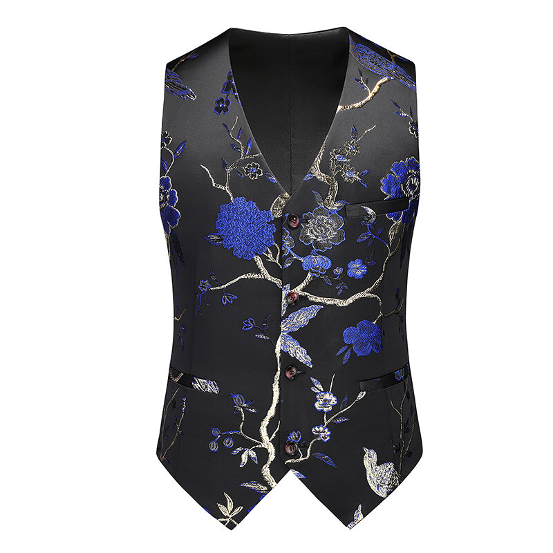 Men Suit Vest Coat Roses Pattern Bright Jacquard Fabric Party Luxury Design Causal Fashion Slim Fit Men Suit Vest Coat