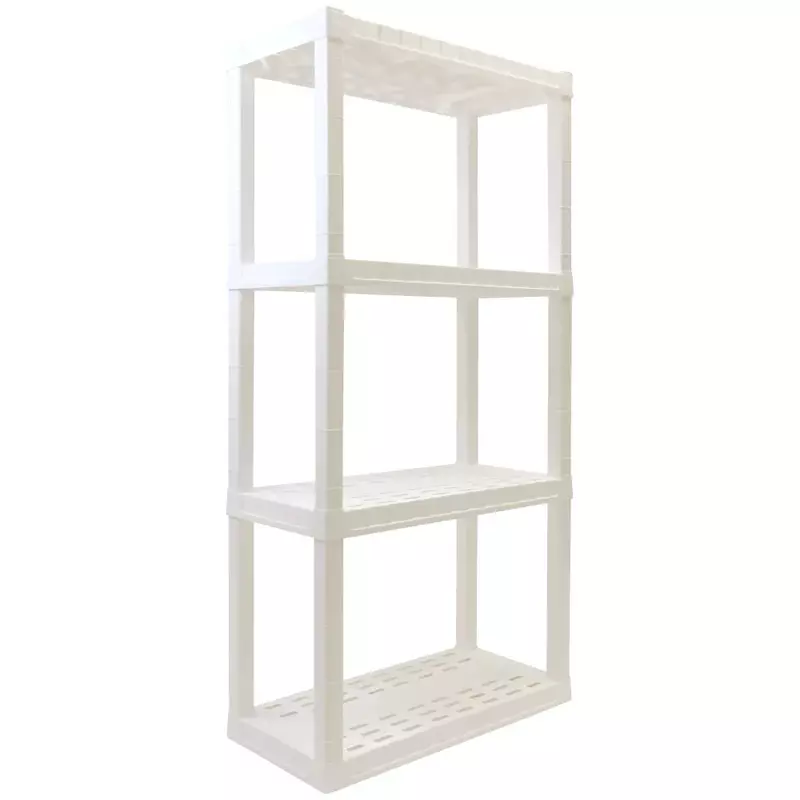 Hyper Tough 56" H x 14" D x 30" W 4 Shelf Plastic Garage Shelves, Pack of 2 Storage Shelving, White 400 lbs Capacity